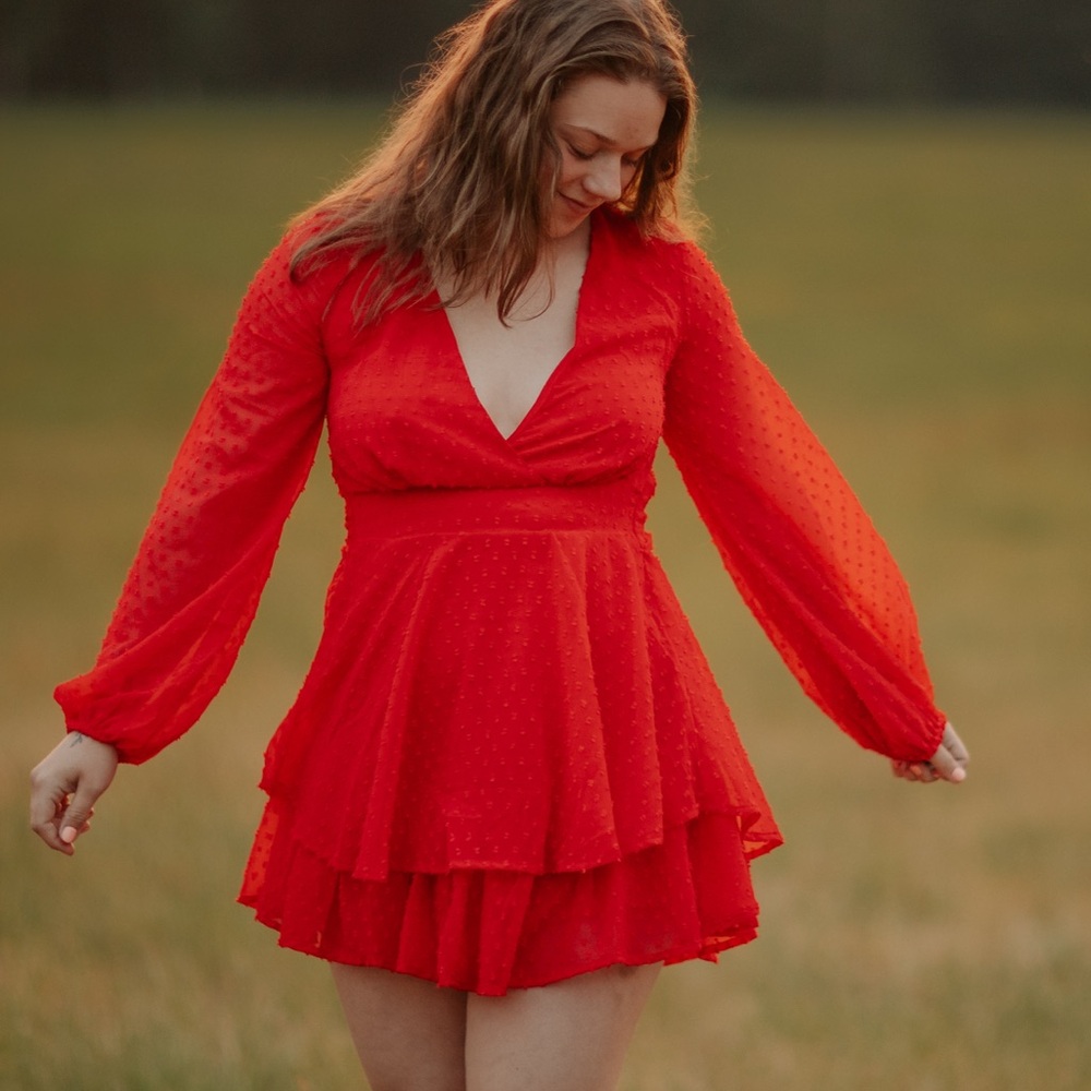 Japna Red Ruffled Tie Mini Dress - Size Medium